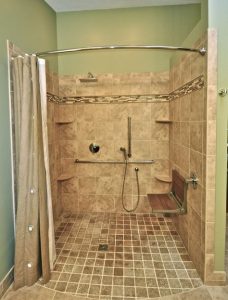 handicap accessible shower with shower seat