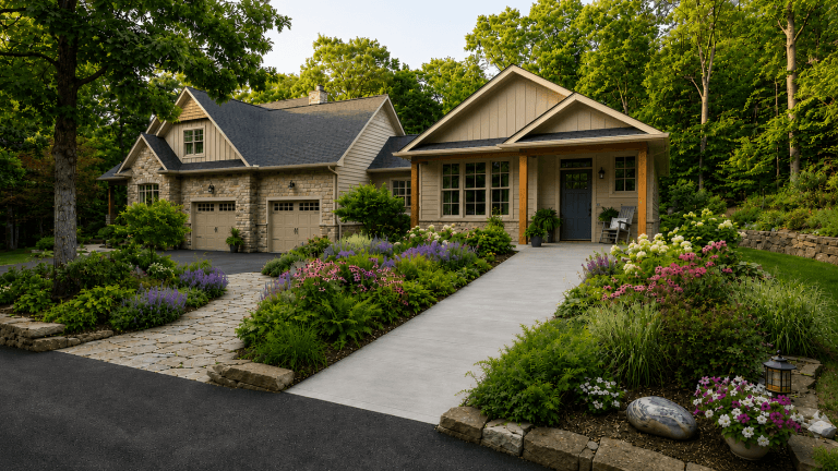 New Jersey home with accessible ramp and landscaped entry designed for wheelchair access